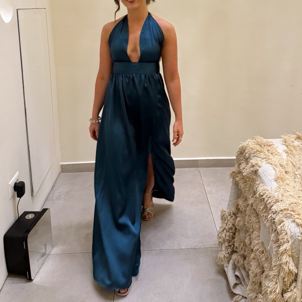 Elegant Teal Halter Maxi Dress